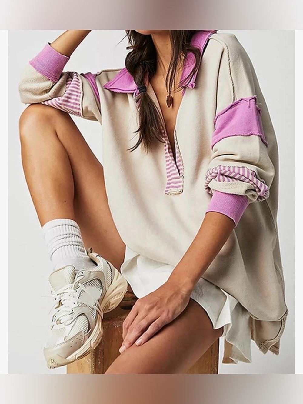 Free People We The Free Clean Prep Polo Pullover Sweatshirt Small Rare